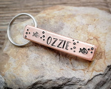 Load image into Gallery viewer, Bar tag, pet id tag, hand stamped with nautical design and 'chipped & loved'
