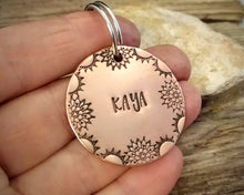 Load image into Gallery viewer, Large dog id tag, hand stamped with mandala border design