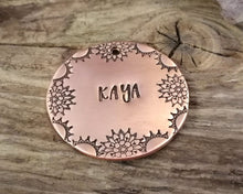 Load image into Gallery viewer, Large dog id tag, hand stamped with mandala border design