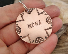 Load image into Gallery viewer, Large pet id tag, hand stamped with exotic border design