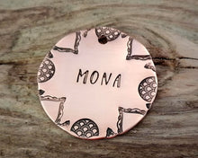 Load image into Gallery viewer, Large pet id tag, hand stamped with exotic border design