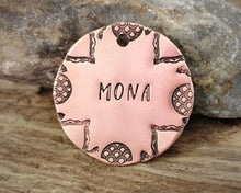 Load image into Gallery viewer, Large pet id tag, hand stamped with exotic border design