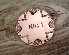 Load image into Gallery viewer, Large pet id tag, hand stamped with exotic border design
