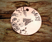 Load image into Gallery viewer, Dog tag, hand stamped with butterfly & flowers