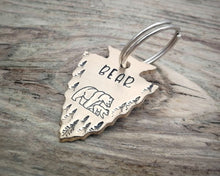 Load image into Gallery viewer, Arrow head dog tag with bear and trees