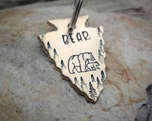 Load image into Gallery viewer, Arrow head dog tag with bear and trees