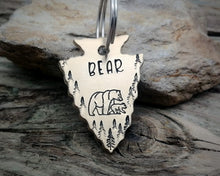 Load image into Gallery viewer, Arrow head dog tag with bear and trees