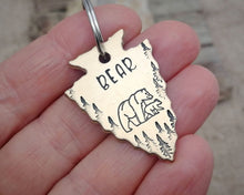 Load image into Gallery viewer, Arrow head dog tag with bear and trees
