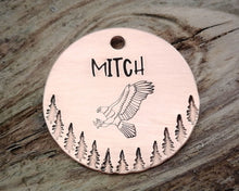 Load image into Gallery viewer, Dog tag, hand stamped with soaring eagle & trees
