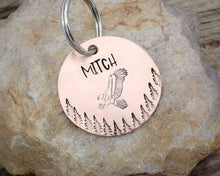 Load image into Gallery viewer, Dog tag, hand stamped with soaring eagle & trees