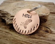 Load image into Gallery viewer, Dog tag, hand stamped with soaring eagle & trees