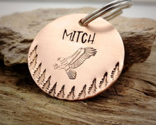 Load image into Gallery viewer, Dog tag, hand stamped with soaring eagle & trees