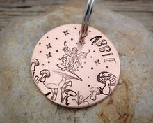 Load image into Gallery viewer, Dog tag, hand stamped with fairy & mushrooms