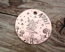 Load image into Gallery viewer, Dog tag, hand stamped with fairy & mushrooms