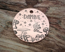 Load image into Gallery viewer, Fairy pet tag, hand stamped with mushrooms & fairy