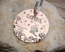 Load image into Gallery viewer, Fairy pet tag, hand stamped with mushrooms & fairy