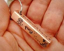 Load image into Gallery viewer, Bar tag, pet id tag, hand stamped with nautical design and 'chipped & loved'