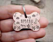 Load image into Gallery viewer, Bone dog id tag, nautical design with fish