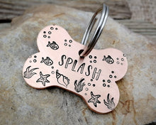 Load image into Gallery viewer, Bone dog id tag, nautical design with fish