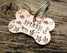 Load image into Gallery viewer, Bone dog id tag, nautical design with fish
