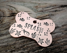 Load image into Gallery viewer, Bone dog id tag, nautical design with fish