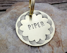 Load image into Gallery viewer, Medium dog id tag, hand stamped with border