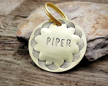 Load image into Gallery viewer, Medium dog id tag, hand stamped with border