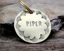 Load image into Gallery viewer, Medium dog id tag, hand stamped with border