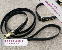 Load image into Gallery viewer, Deluxe mud-proof dog collar and leash set with brass fittings - choose your size & color