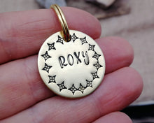 Load image into Gallery viewer, Small pet id tag, hand stamped with exotic border