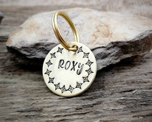 Load image into Gallery viewer, Small pet id tag, hand stamped with exotic border