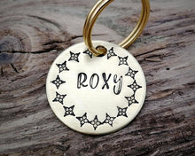 Load image into Gallery viewer, Small pet id tag, hand stamped with exotic border