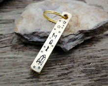 Load image into Gallery viewer, Bar tag, dog id tag, hand stamped with spaceship, moon & planets