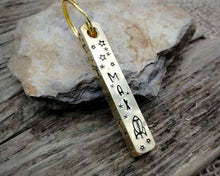Load image into Gallery viewer, Bar tag, dog id tag, hand stamped with spaceship, moon & planets