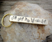 Load image into Gallery viewer, Bar tag, dog id tag, hand stamped with leaf design and 'chipped & loved'