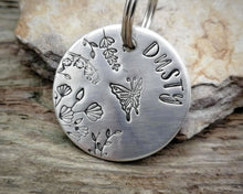 Load image into Gallery viewer, Dog tag, hand stamped with butterfly & flowers
