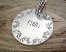Load image into Gallery viewer, Dog name tag, hand stamped with border design