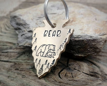 Load image into Gallery viewer, Arrow head dog tag with bear and trees