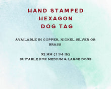 Load image into Gallery viewer, Hexagon dog tag, hand stamped with fairy, mushooms & moon