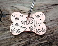 Load image into Gallery viewer, Bone dog id tag, nautical design with fish