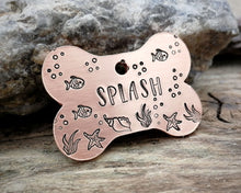 Load image into Gallery viewer, Bone dog id tag, nautical design with fish