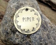 Load image into Gallery viewer, Medium dog id tag, hand stamped with border