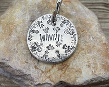 Load image into Gallery viewer, Dog tag, hand stamped with flowers, bees & birds