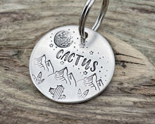 Load image into Gallery viewer, Dog id tag, hand stamped with mountains, cactus & moon