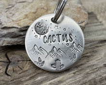 Load image into Gallery viewer, Dog id tag, hand stamped with mountains, cactus & moon
