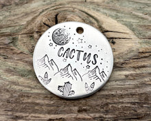 Load image into Gallery viewer, Dog id tag, hand stamped with mountains, cactus & moon