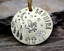 Load image into Gallery viewer, Dog tag, hand stamped with dragon, moon & trees