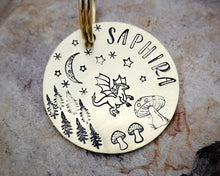 Load image into Gallery viewer, Dog tag, hand stamped with dragon, moon & trees