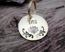 Load image into Gallery viewer, Dog tag, hand stamped with lotus flower