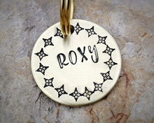 Load image into Gallery viewer, Small pet id tag, hand stamped with exotic border